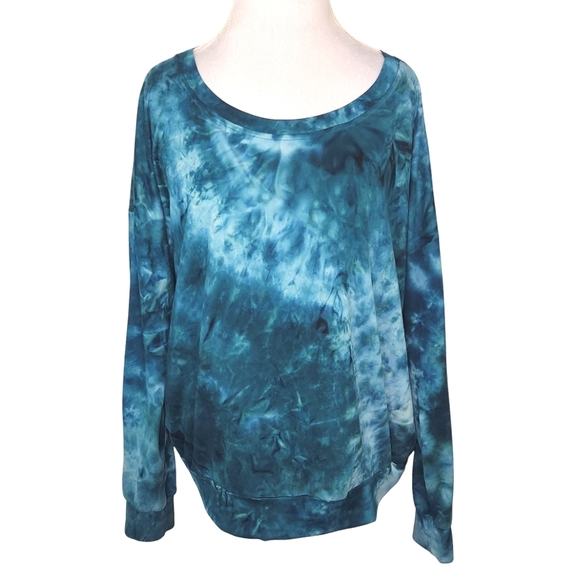 Socialite Tops - Socialite Emerald Green Crystal Iced Dyed Scoop Neck Velvety Sweatshirt   1X